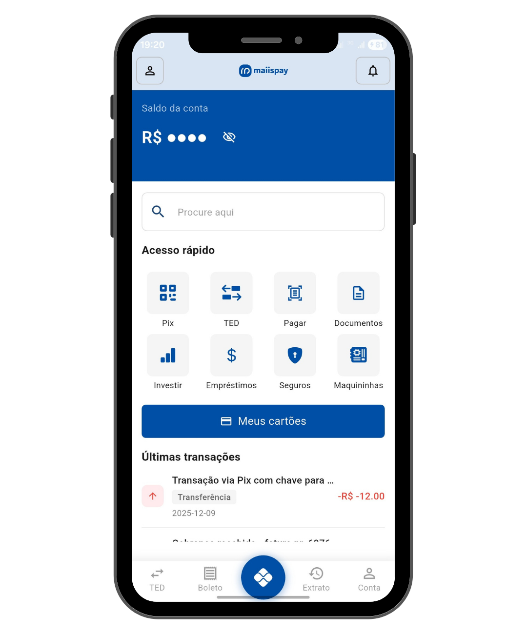 Telas do aplicativo MaiisPay